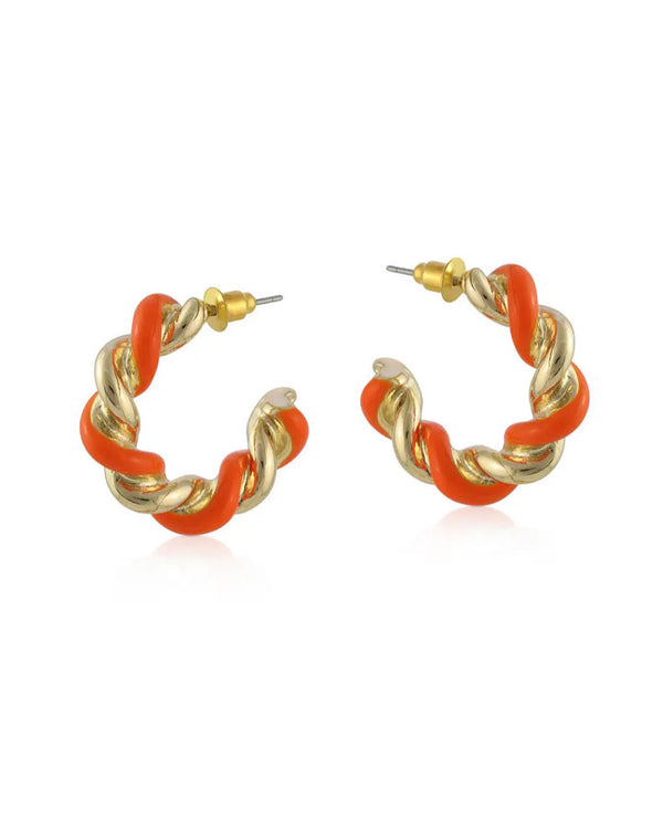 Big Metal London Gold/Orange Twist Hoop Earrings