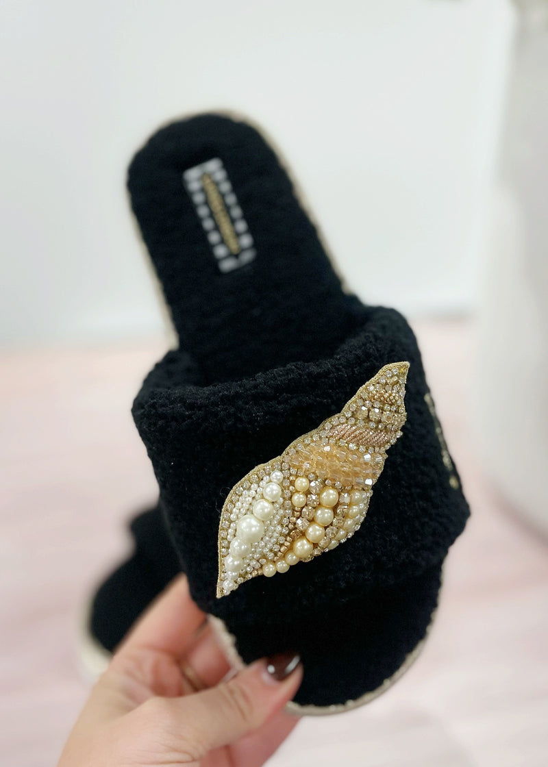 Laines London - Black Teddy Coral Slippers