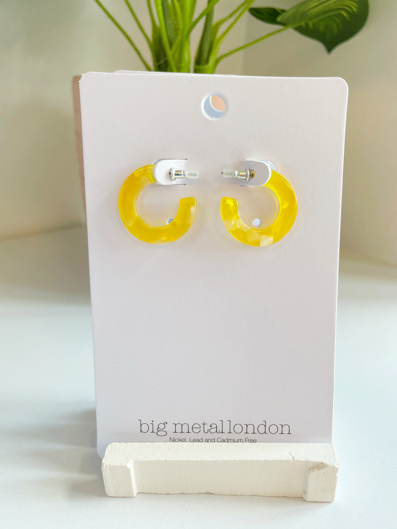 Big Metal London Yellow Glaze Flat Hoop Earrings