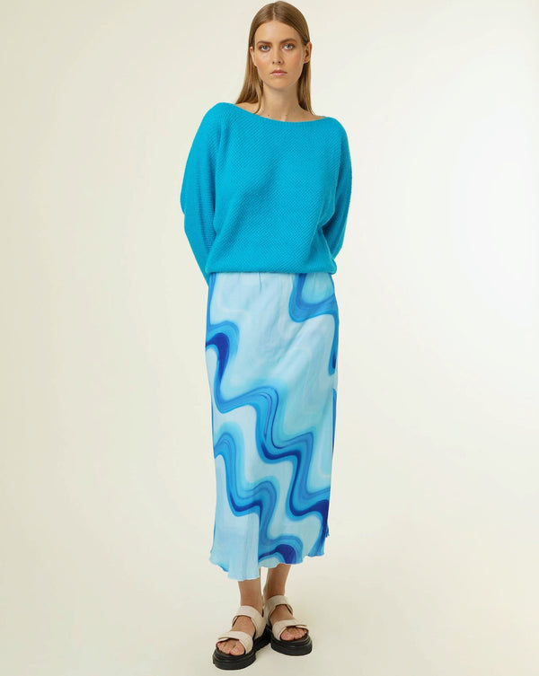 FRNCH - Edelyne Blue Swirl Midi Skirt