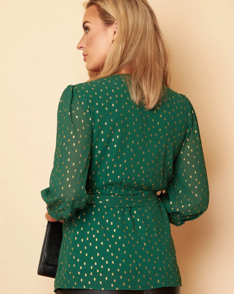 Charlotte Green Gold Wrap Top